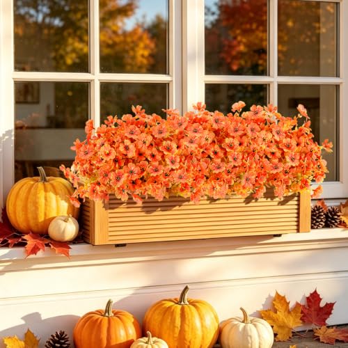 Image of AmyHomie 16 PCS Artificial Fall Flowers for Outdoors, Orange Fake Mums