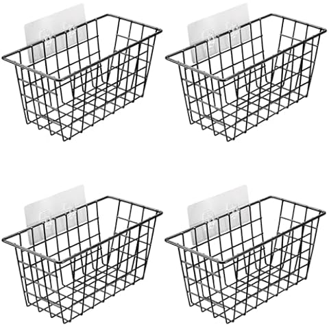 Orgneas Hanging Wall Baskets with Adhesive, Over the Cabinet Door Organizer Wire Storage Baskets for Kitchen Cabinet Pantry RV Storage and Organization, Black, 4 Packs Cover
