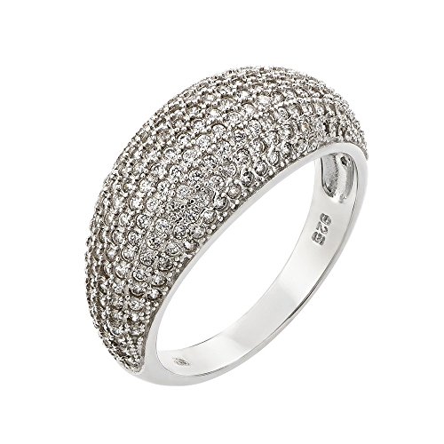 Pave Clear Cubic Zirconia Dome Ring Rhodium Plated Sterling Silver