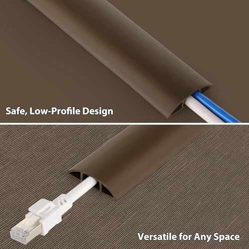 Image of ZhiYo 5.6ft Cord Covers for Wires on Floor, Cord Hider Floor Hide Extension Cords, Soft PVC Cable Cover Cable Protector, Wire Cavity W0.62in H0.31in, Vintage Coffee