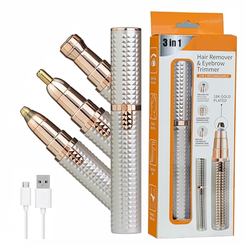 Image of NEXORA 3 in 1 Eyebrow Trimmer for Women, Rechargeable Facial Hair Remover with Replaceable Heads, Professional Painless Personal Hair Removal Eyebrow Razor with Indicator Lights