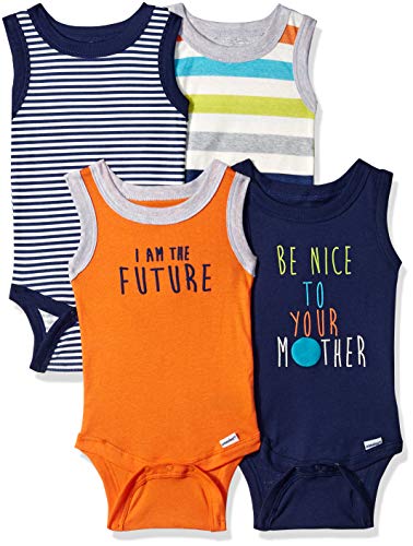Gerber Baby Boys 4-Pack Sleeveless Onesies Bodysuit, Stripes, 0-3 Months