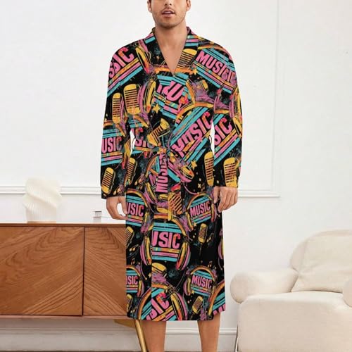 Music Soft Robe Long Sleeve Bathrobes V Neck Sleepwear Spa Robes with Belt Men Woman2