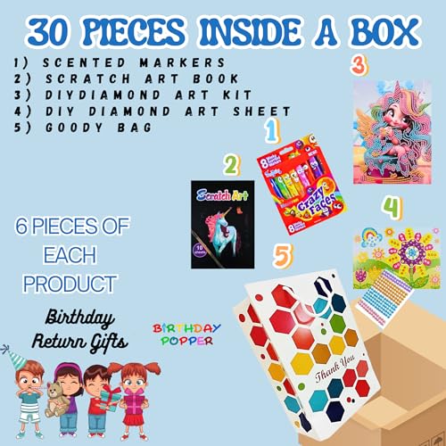 Image of Birthday Popper Art Combo Packs as Birthday Return Gifts | Set of 6 | Creative and Fun Gift Set for Art and Craft Theme Party | for Kids Boys Girls Teens Students of All Age Groups