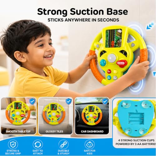 Image of Lifelong Kids Steering Wheel | Realistic Car Driving Simulator with LED Lights, Horn, Gear Lever, Turn Signals, Interactive Sounds & Music | Educational Pretend Play Toy for Boys, Girls 3-6 Yrs