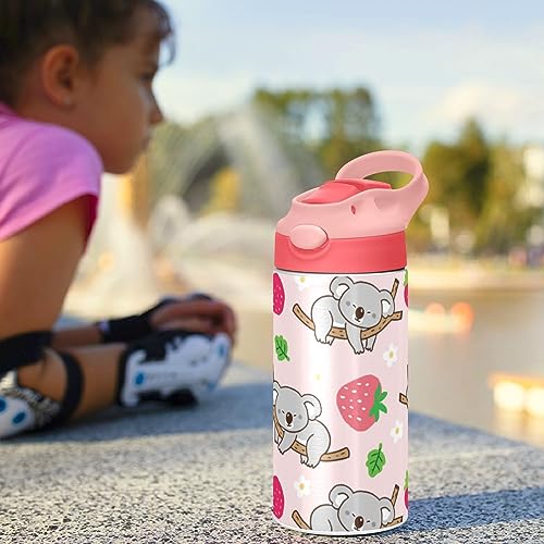 Botella de agua para niños de acero inoxidable aislada de 12oz con tapa de popote 6