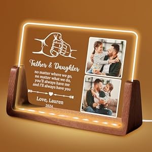 Father’s Day Birthday Gifts, Customized Acrylic LED Night Light for Dad, Custom Wood Picture Frame for Dad Father’s Day Birthday Gifts from Daughter Son