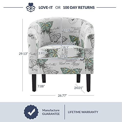 Belleze Living Room Chair, Linen Accent Chair Barrel Round Club Tub Sofa Chair For Bedroom, Corner Chair With Flared Legs And Plush Cushion - Highland (Butterfly Print) #TOP2