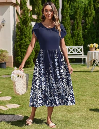 Zeagoo Women Summer Midi A Line Dress Short Sleeve Casual Flowy Tiered Beach Long Sundress with Pockets 2025 Vacation Travel4