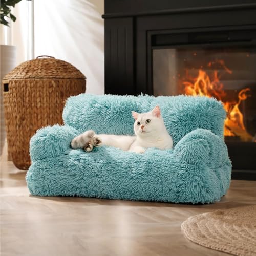 MEWOOFUN stilvoll katzenbett katzensofa flauschig - 76x45cm katzenbett große Katzen Plush katzencouch für kleine Hunde und Katzen Abnehmbar und waschbar (blau)