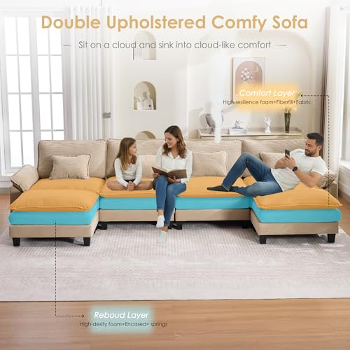 Image of URRED Oversized Modular Sectional Sofa,Solid Khaki:157 inch U Shaped