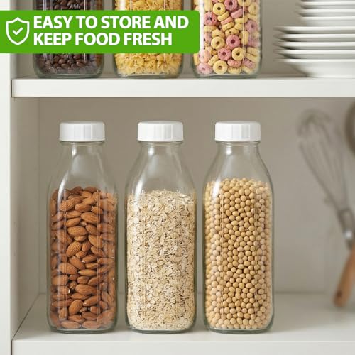 Image of CUCUMI Moretoes 32 Oz Glass Milk Bottle with Reusable Strong Airtight Screw Lid, Reusable Glass Juice Bottles, Water Jug Breast Milk Pitcher, Buttermilk, Nut, Juice, Syrup, Coffee Creamer (2 Pack)