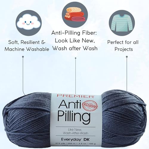Image of Premier Yarns Anti-Pilling Everyday DK Cadet Blue 1107-63 (3-Skeins-Same Dye Lot) DK Light Worsted #3 Anti-Pilling Acrylic Yarn for Crocheting and Knitting with Project Bag