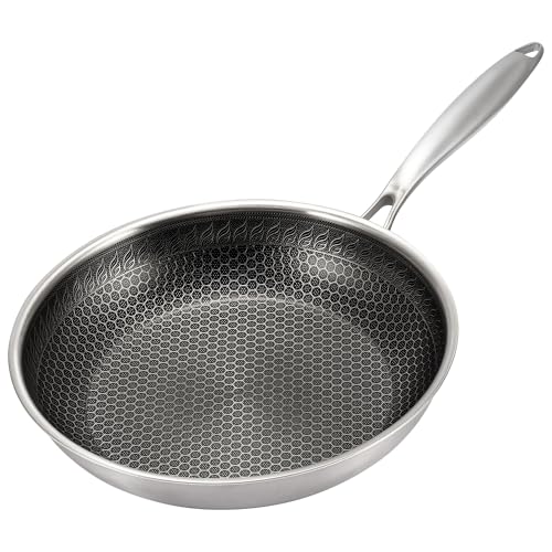 KARL HAUSMANN Padella Acciaio Inox Induzione - Ø 24 cm - Professionali Padelle Antiaderente - Manico Ergonomico Rivettato - Bistecchiera Acciaio Inox - Saltapasta Acciaio - Stainless Steel Pan
