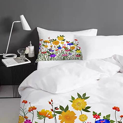 Yasida Floral Bedding Colourful Duvet Cover Single Flower,Fresh Bedding Set with Pillowcases 135cm x 200cm For Boy Girls Bed Duvet Cover Spreads Bedroom Decor Breathable Bedding Collection