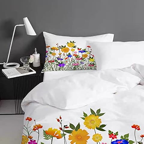 Yasida Floral Bedding Colourful Duvet Cover Single Flower,Fresh Bedding Set with Pillowcases 135cm x 200cm For Boy Girls Bed Duvet Cover Spreads Bedroom Decor Breathable Bedding Collection Cover