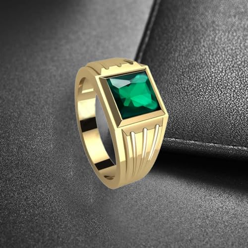 10K 14K 18K Solid Gold Emerald Gemstone Ring for Men Real Gold Customized 2-6 Carat Men's Green Emerald Engagement Ring Handmade Wedding Band Ring for Him Husband Anniversary Fathers Day,US 4-163