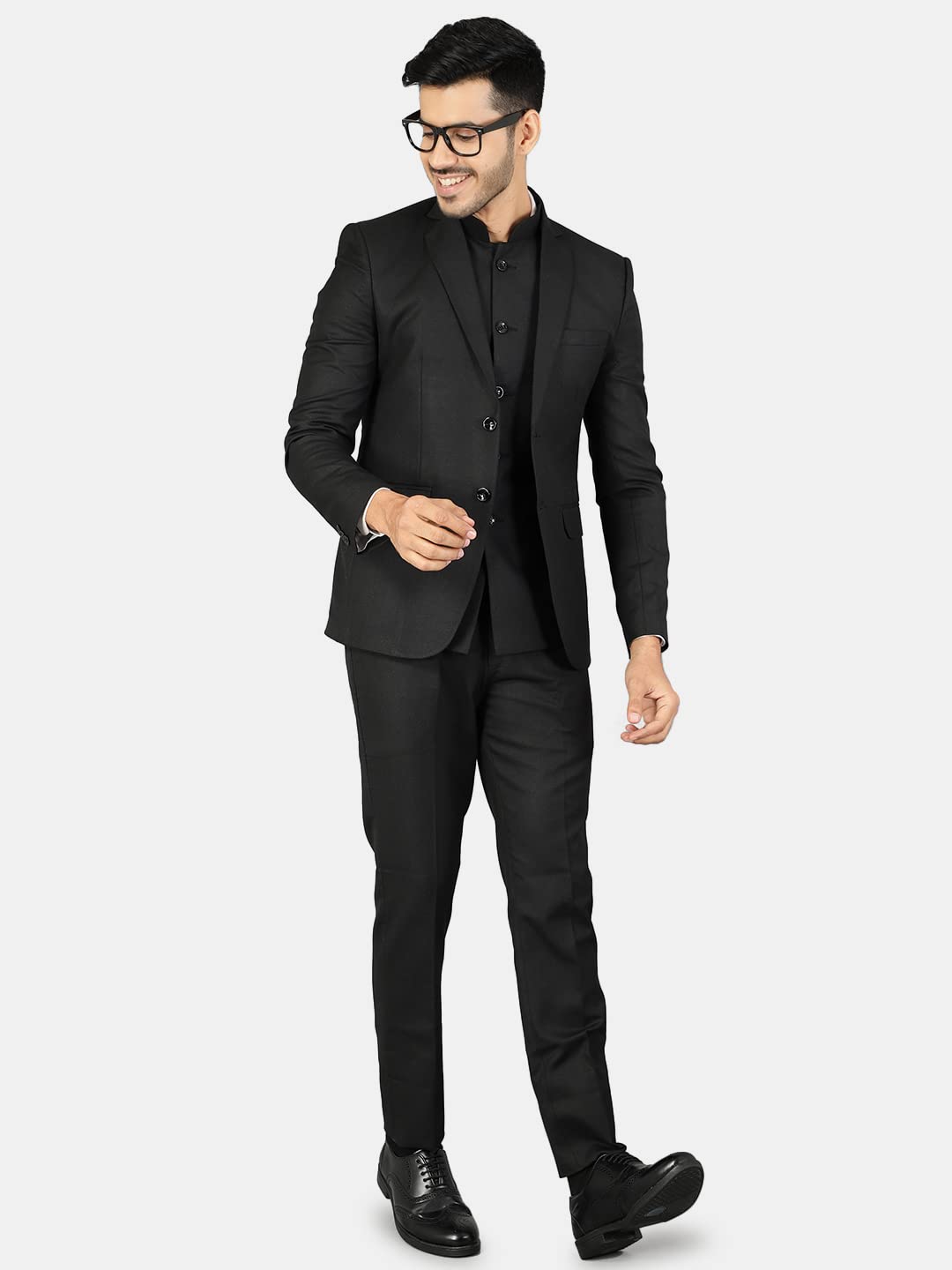 WINTAGE Mens Polyester Cotton Plain Black Three Piece Suit : 40/ M 3