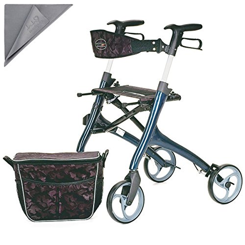 Preisvergleich Produktbild Rollator Premium-Qualität mit Loopbremse, Leichtes Aluminium-Gestell, Halterung für Gehstock, Einfach zusammenfalten, 5 Höheneinstellungen, Große Tasche, Verstellbare Rückenlehne