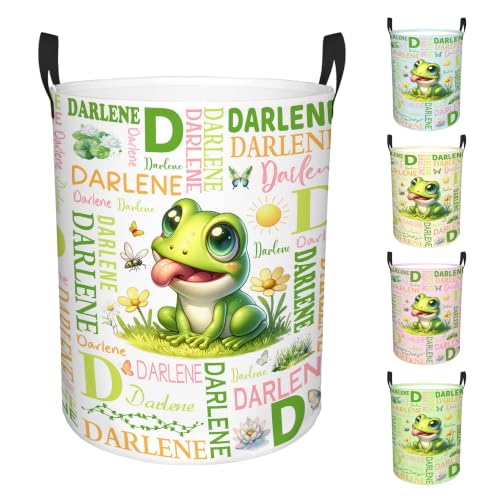 Image of Custom Frog Laundry Hamper, Personalized Laundry Basket with Name, Customized Dirty Clothes Basket for Clothes Toy Bathroom Bedroom Storage,S-16.5 inchX 13.8 inch