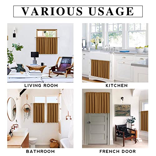 RYB HOME Small Window Curtains for Kitchen, Thermal Insulated Privacy Shades for Bedroom Basement Bathroom Door Half Window Tiers, Width 34 x Length 36 inch, 2 Panels, Gold Brown