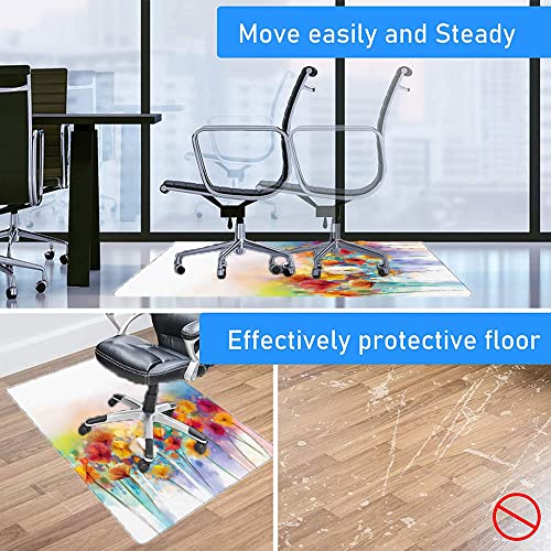 Flower Desk Chair Mat, Bouquet Textured In An Artisan Expression Inflorescence Morph New Paint, Desk Chair Mat For Home Office Hardwood Floor, 36" X 47" Orange Red #TOP2