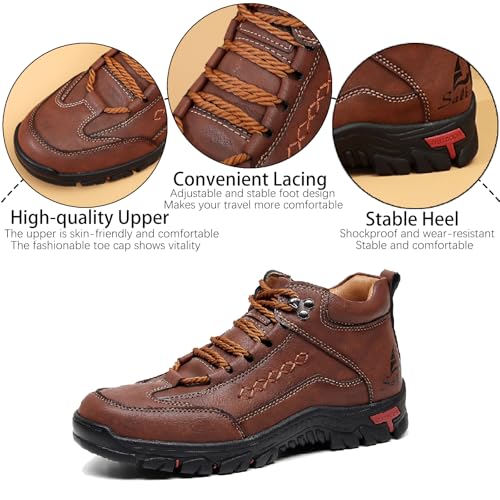Men's Leather Waterproof Hiking Ankle Boots Casual Lace Up Non-Slip Platform Sneakers Booties Fall Winter Outdoor Trekking Climbing Boots3