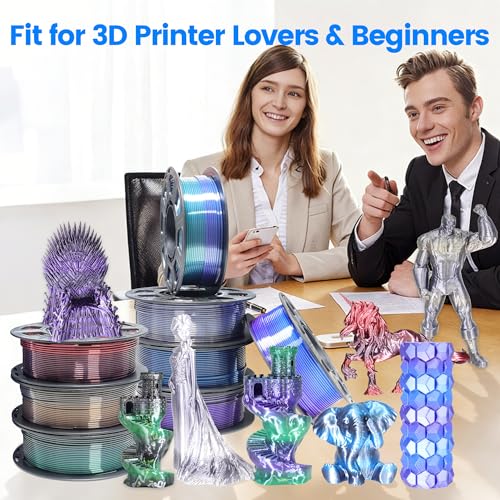 Image of MIKA3D 3D Printing Filament Silk Color Change PLA, 1.75mm Silk 2 Color Change PLA Filament 8 Spools Bunlde, 8 Most Popular Color Change Shiny PLA Mixed, 0.25kg /Spool, Total 2kg 3D Printing Silk PLA