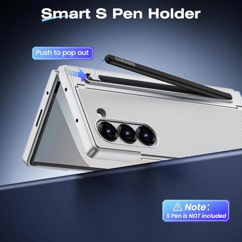 Image of Kapa Textured Grip S Pen Holder Hinge Protection Back Cover for Samsung Galaxy Z Fold6 / Fold 6 | with Kickstand & S Pen Slot Case (Silver)