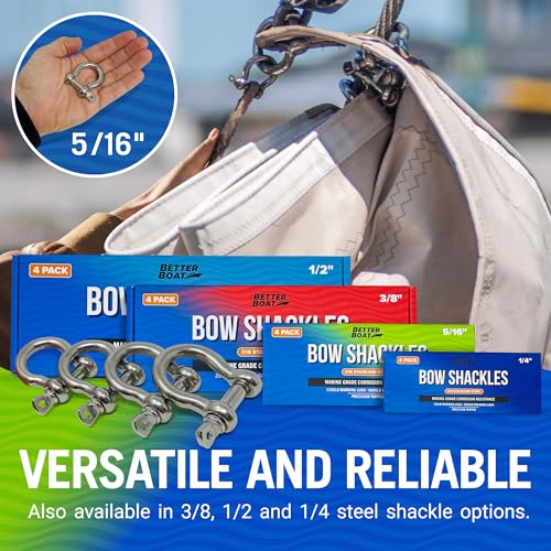 Better Boat Premium Stainless Steel D Ring Shackles 5/16 Inch 1/2, 3/8 Or 1/4 Mini Small Bow Shackle Or Clevis Anchor Shackle Marine Grade Boat Sailboat Chain Shackel U Bolt Rigging Clasp thumb #3