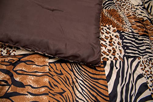 Legacy Decor 7 Pc Multi Animal Print Black, Brown, Tan Microfur Comforter Set. Full Size Comforter Set #TOP3