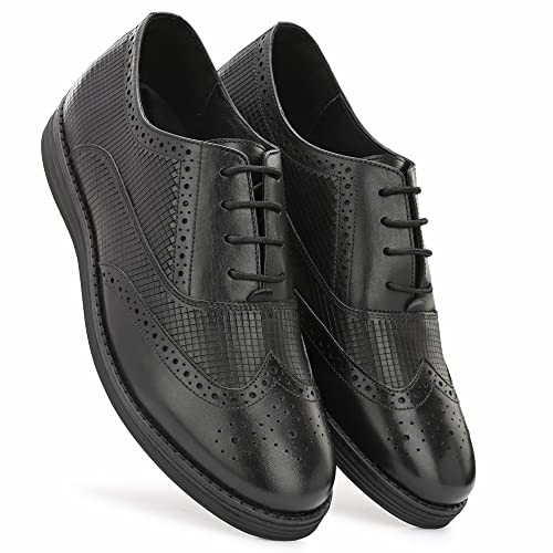 Image of Legwork Men's Leather Lined Laser Brogue Oxford Shoes for Men and Boys