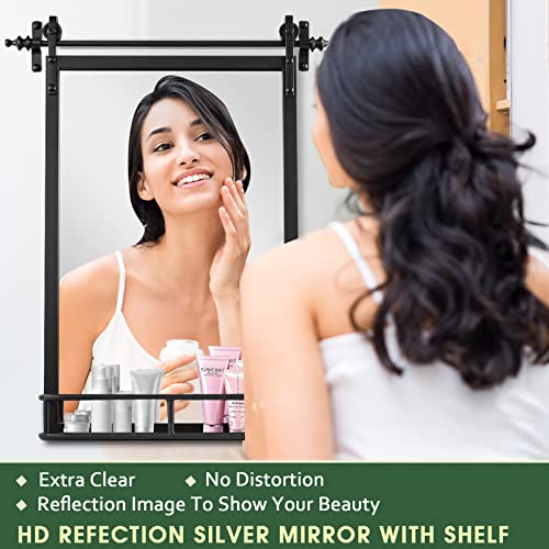 Fobule Farmhouse Iron Framed Wall Mirror With Shelf thumb #3