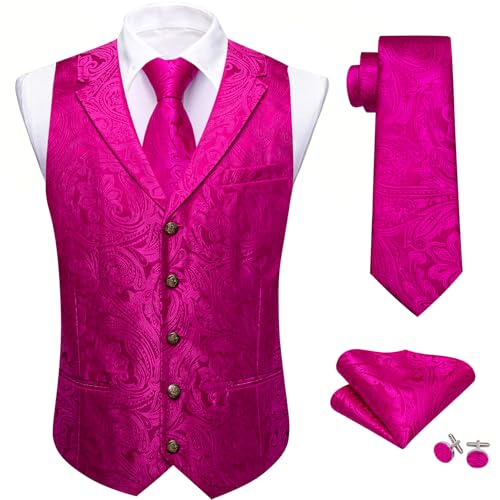 Image of Barry.Wang Mens Silk Lapel /Shawl Collar Vest Tie Sleeve Holder Set Formal /Casual Paisley Vests Wedding Tuxedo Waistcoat
