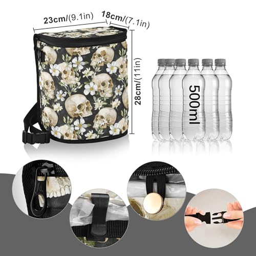 Image of MNSRUU Car Trash Can with Lid, Skull White Flower Car Trash Bag Hanging Organizers and Storage for Front Back Seat, Leak-Proof Trash Bin