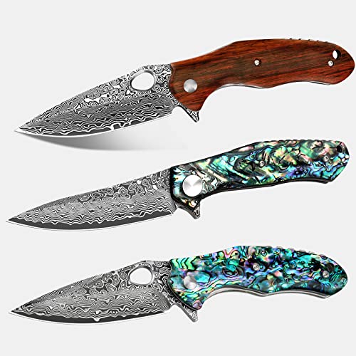 Benkey Vg10 Damascus Abalone Seashells Pocket Knife And Vg10 Damascus Natural Wood Pocket Knife Bundles #TOP9