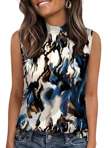 Image of Funlingo Women's Silk Satin Tank Tops Mock Neck Camisole Dressy Sleeveless Blouse Business Casual Pleated Summer Shirts 2026