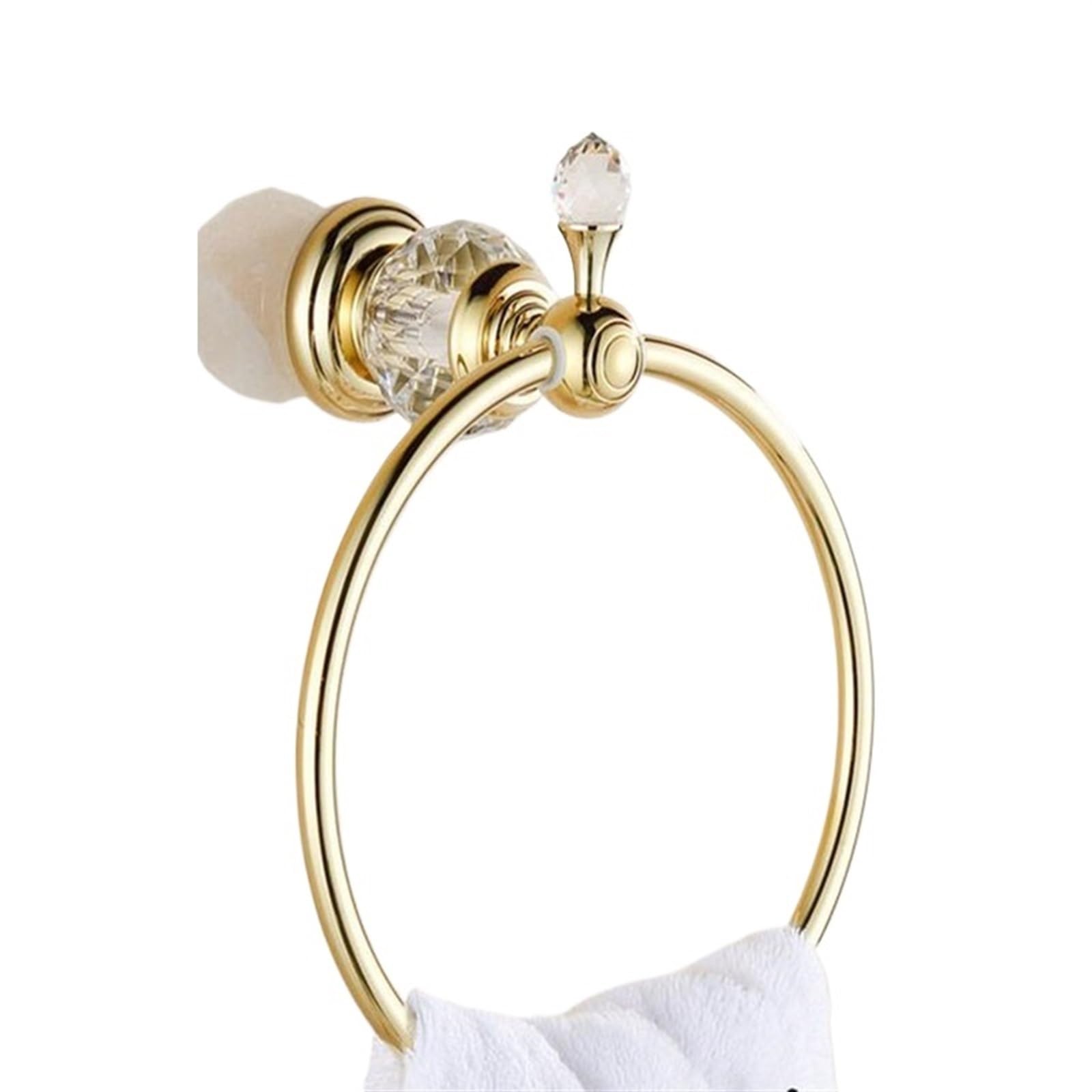 Towel Ring Crystal Towel Holder Chrome Ring Round Wall Mounted Rack Bar Classic Bathroom Accessories(Gold)