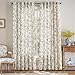 Lazzzy Charlotte Blue Floral Curtains 84 Inch Length Linen Farmhouse Curtain Back Tab Drapes for Living Room Bedroom Light Filtering Vintage Rod Pocket Curtains, 2 Panels, Blue on Beige