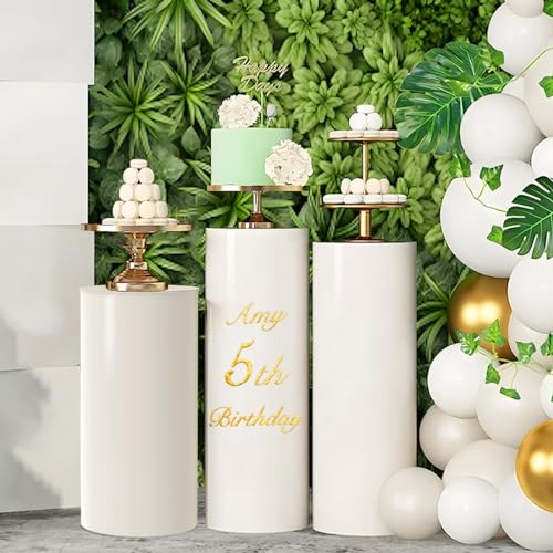 Cylinder Stands for Party - 3pcs White Pedestal Stand(with Storage Bag), Cilindros Para Fiestas Redondos Blancos, Round Display Plinth Cake Tables for Parties Birthday Wedding