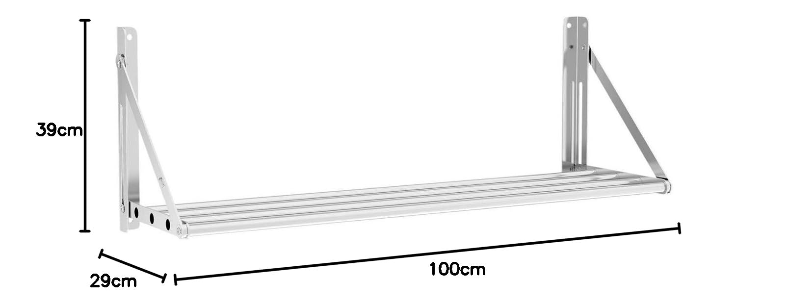 Royal Catering RC-TFWH100X30 Estante de pared - plegable - diseño con barras - 100 x 30 cm - 40 kg - acero inoxidable