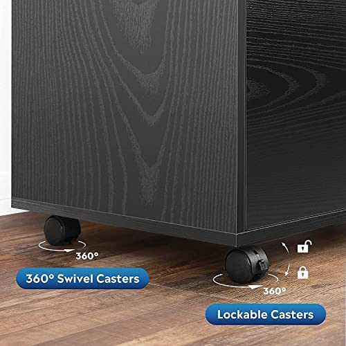 Devaise 3-Drawer Wood File Cabinet, Mobile Lateral Filing Cabinet, Printer Stand With Open Storage Shelves For Home Office, Black #TOP5