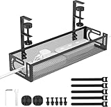 Ravytha Organizador de Cables Escritorio sin Taladrar, Gestión de Cables Debajo del Escritorio Metálico, Bandeja de Gestión de Cable para Debajo, Hogar, Oficinas, Cibercafé(Negro, 39 × 12 × 7cm)