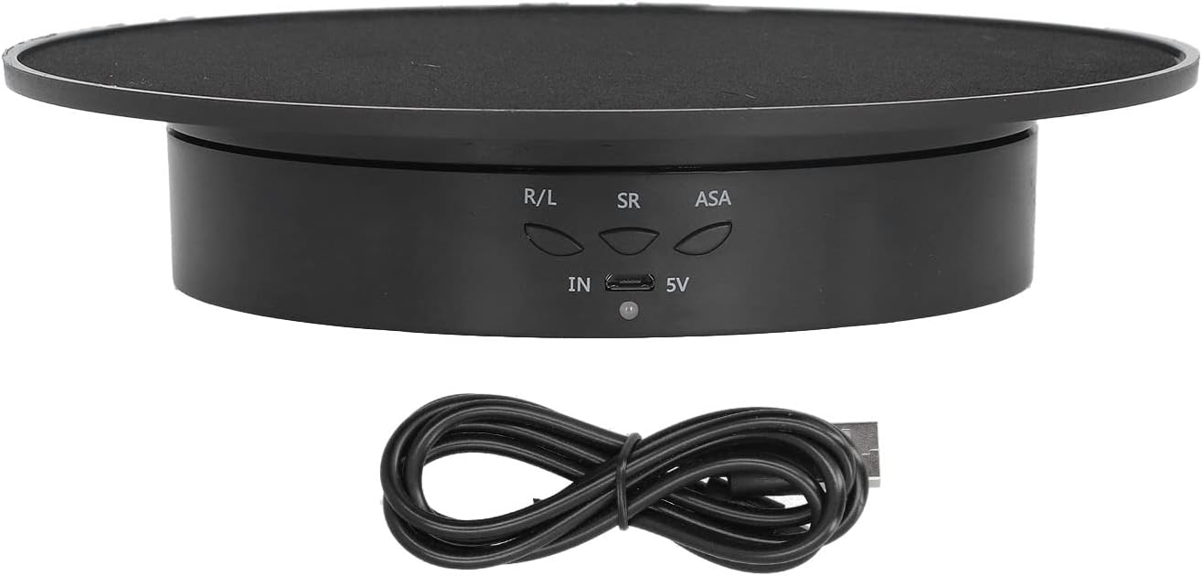 200mm Motorized Rotating Display Stand Bracket 3 Speed Adjustable USB Powered Jewelry Electric Rotating Turntable ([Black 200MM suede model English version])