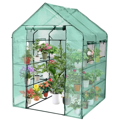 Peviasot Invernadero, 143 x 143 x 195 cm, para plantas, invernadero con lámina de rejilla, bancal alto con cubierta, invernadero para balcón, para jardín para cría, color verde