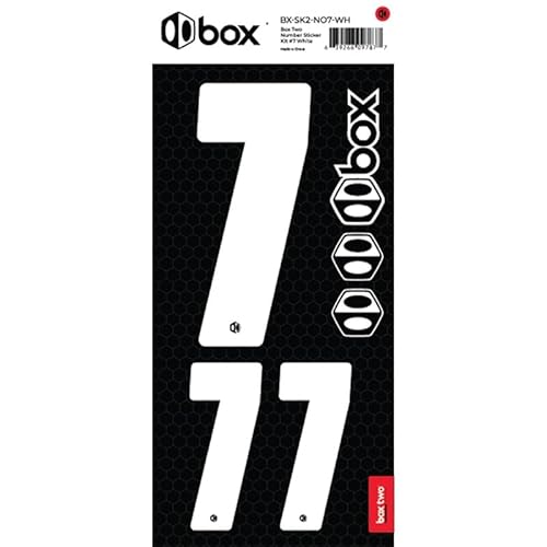 Box Two BMX Number Stickers - Number #7 (White), UV-Protected Vinyl, Meets USA BMX/UCI Standards, Front and Side Plate Compatible