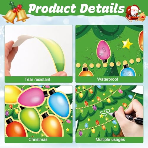 Image of Christmas Bulletin Board Decorations Set for Classroom, Office, School, Home - Colorful Light Bulbs, Tree Cutouts for Xmas Holiday Winter Party Wall Decor