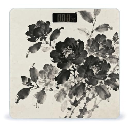Balanza de Baño Digital Negra con Diseño Floral y Plataforma de Vidrio miniatura 1