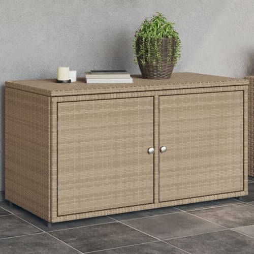 Xichuzi Armario de almacenaje de jardín ratán PE Beige 110x55x60,5 cm, Armario Exterior Escobero, Mueble Exterior Almacenaje, Armario Exterior Jardin, Muebles Jardin Exterior - 365570