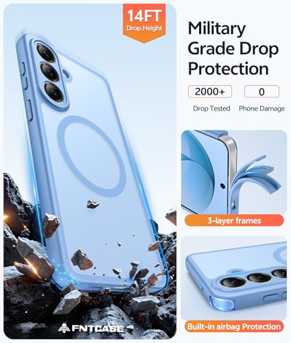Image of FNTCASE for Samsung Galaxy S26 Case: [Fit for Magsafe] [Full Camera Protection & Screen Protector] Translucent Matte Military Grade - Shockproof Protective Phone Cover for Samsung S 26 - Light Blue